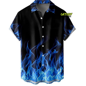 Camisa Hawaiana de rayón de poliéster con estampado digital abotonada y cuello personalizado para hombre - Product Image 6