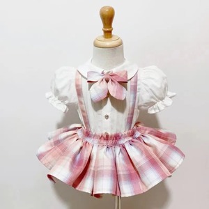 JK ชุดเดรสสองชิ้นสำหรับเด็กผู้หญิงชุดเดรสแขนพองคอโปโลสีพื้นชุดสายเดี่ยว2025เครื่องแบบใหม่ - Product Image 5