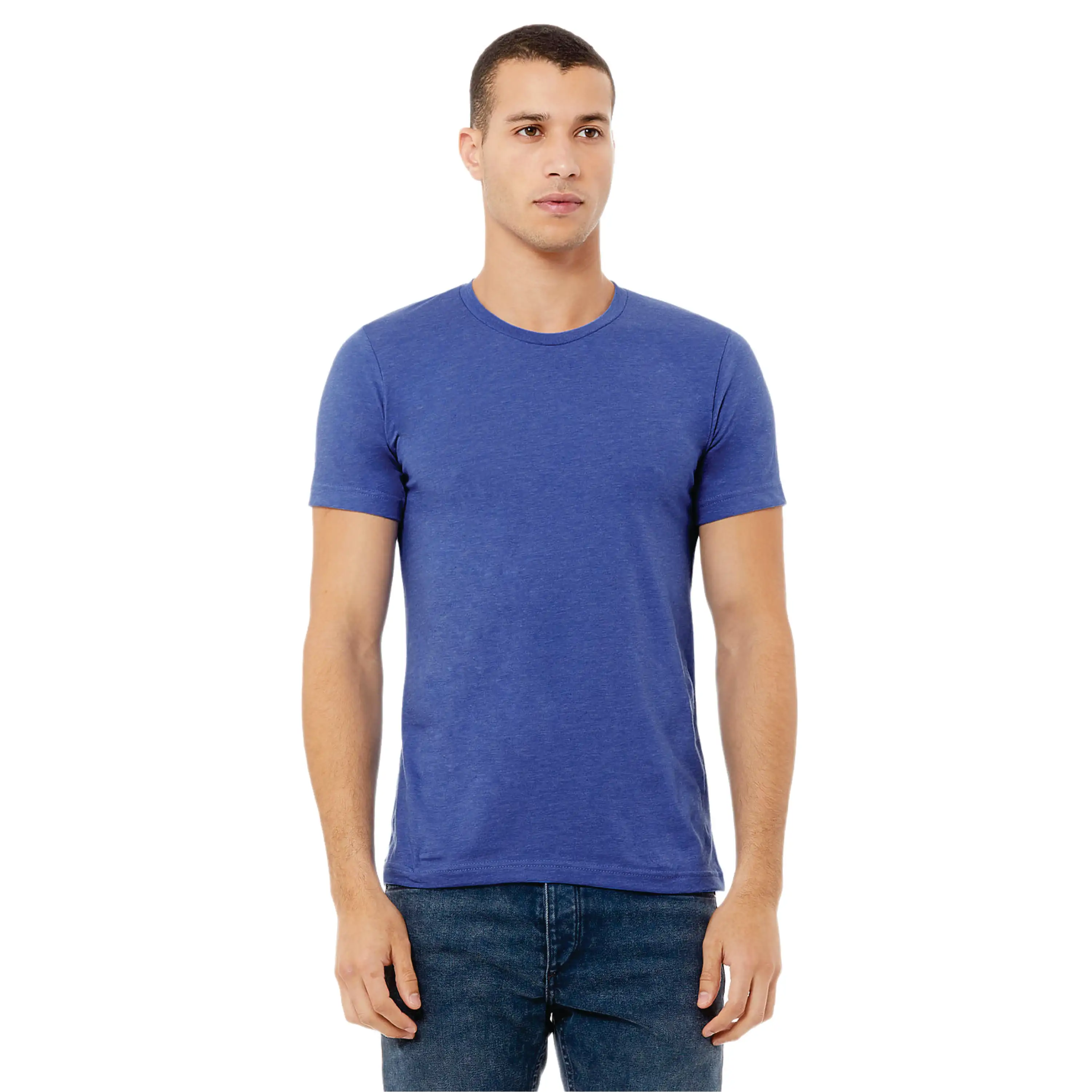 Camisa airlume coberta com anel 52%, camiseta de algodão 48% poly 32 singelo 4.2 oz hecouro colônia azul unissex cvc manga curta