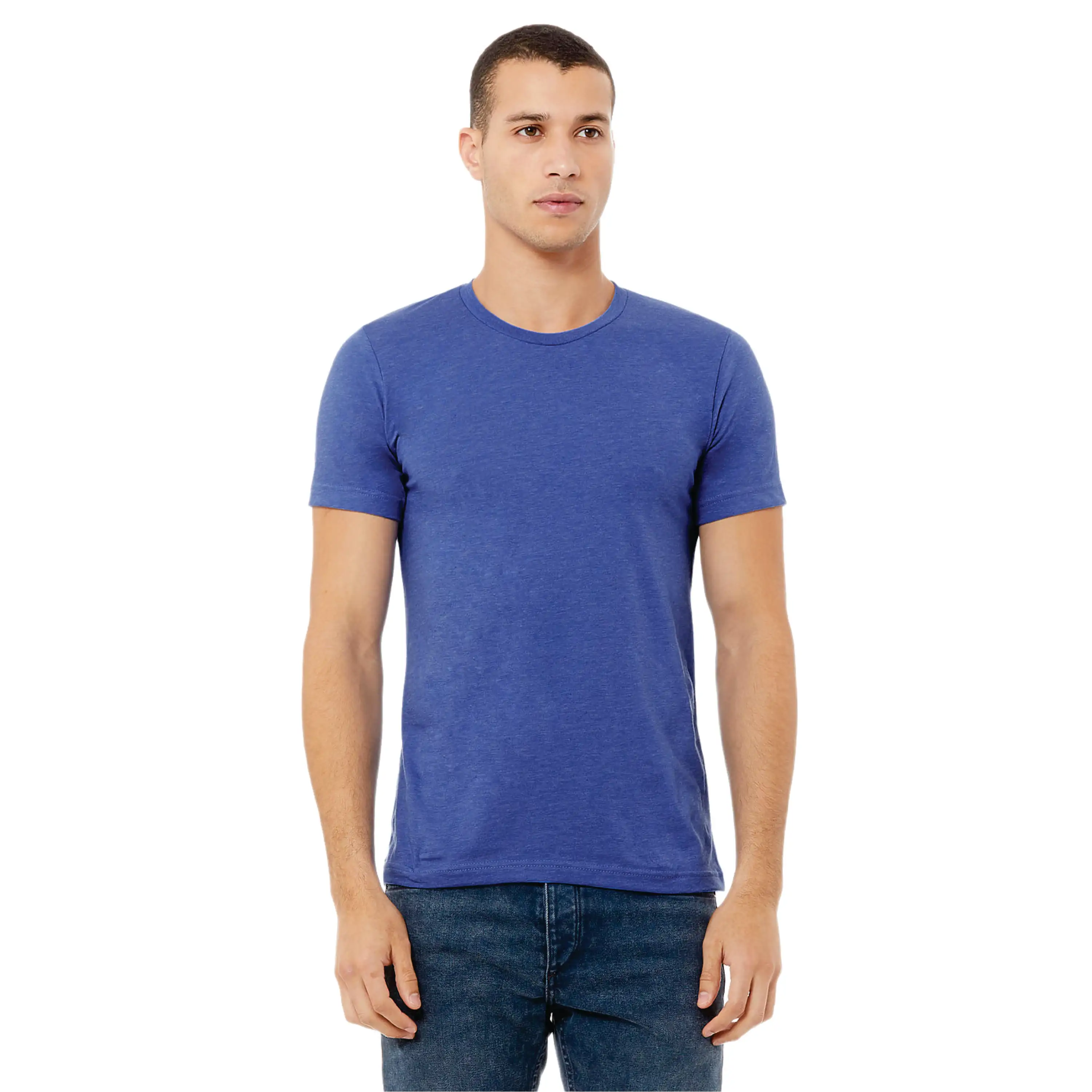 Airlume เสื้อยืดแขนสั้น CVC สีฟ้า52%,แหวนปั่นผ้าฝ้าย48% Poly 32 Single 4.2 Oz Heather Columbia