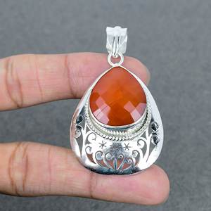 Colgante de piedras preciosas de cornalina 925 colgante de latón con forma de pera chapada en plata maciza para mujer colgante de plata joyería con sello 925 - Product Image 2