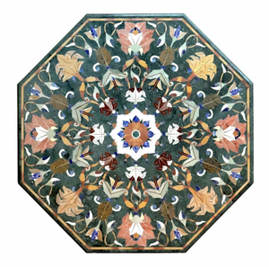 Mármol Verde con Incrustaciones de Nácar, Hecho a Mano, Personalizado, Arte Popular, Flor, Decoración de Mesa, Trabajo Indio, Modelo Pietra - Product Image 1