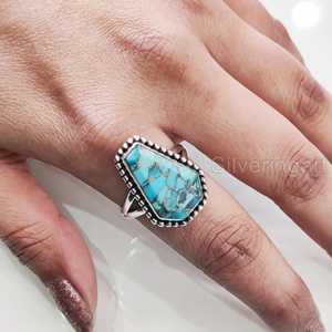 Women's <b>Ring</b> Natural Coffin Blue Copper <b>Turquoise</b> Gemstone December Birthstone Christmas Gift Handmade 925 Sterling Silver <b>Ring</b> - Product Image 2