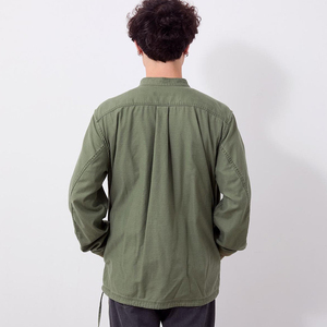 Chaqueta verde para hombre con cuello alto, informal, ligera, estilo urbano, con botones, ajuste relajado, dobladillo con cordón, estilo minimalista. - Product Image 6