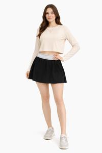 Completo Sportivo 2 Pezzi: Top a Maniche Lunghe con Collo Rotondo e Pantaloncini, Vestibilità Comoda, Asciugatura Rapida, in Poliestere/Nylon/Spandex, per Yoga - Product Image 3