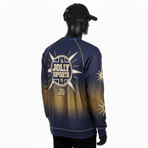 Sudadera de Felpa de Alta Calidad, 330 GSM, Lavado Ácido, Color Azul Marino con Degradado Dorado, Mangas Raglán, Paneles Personalizados con Bordado, Sudadera Básica - Product Image 4