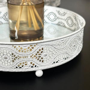 Espejo nórdico decoración del hogar bandeja personalizada exquisito patrón bandejas de metal decorativas - Product Image 6