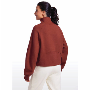 Sudadera extragrande de mujer de alta calidad personalizada 2025 al por mayor sudadera lavada de invierno de lana cálida gruesa con media cremallera y soporte - Product Image 3