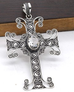 Assortiment de colliers pendentifs mode vintage topaze blanche cristaux géométriques pierres précieuses laiton plaqué argent antique chrétien - Product Image 3