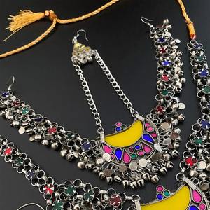 Joyería Étnica Tribal Afgana Hecha a Mano con Diamantes Geométricos, Chapada en Plata Antigua, de Latón, Estilo Vintage para Mujer - Product Image 4