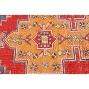 Large Area Turkish Rug Classic <b>Red</b> Yellow Patchwork Design 4.4x7.7ft Wool <b>Material</b> 10mm Latex Kilim for Hallway Room Decor - Product Image 5