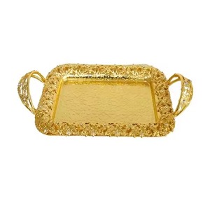 Lujosa bandeja dorada con elegantes y adorables asas Calidad perfecta a precio mayorista Regalos de inauguración de la casa - Product Image 1