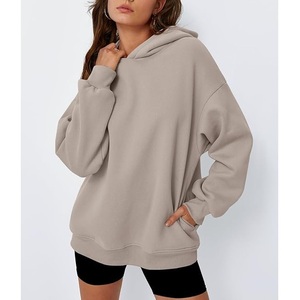 Precio al por mayor de las mujeres 100% de algodón de manga larga cuello redondo hombro pendiente sólido cómodo pulóver Sudadera CON CAPUCHA DE Bangladesh - Product Image 2