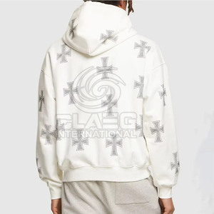 Rhinestone Embroidered Solid Zipper Hoodie Custom Logo High Quality 100% Cotton for Men - Product Image 6