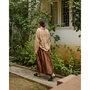 Camisa Oversize de Popelina de Algodón con Diseño de Doble Cuadros en Tono Tierra - Product Image 2