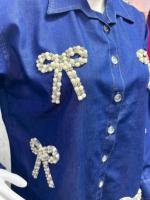 Malaisie nouvelle version modeste cordon floral ensemble vêtements Denim Blouse pantalon deux pièces femmes Coord ensembles en gros inde