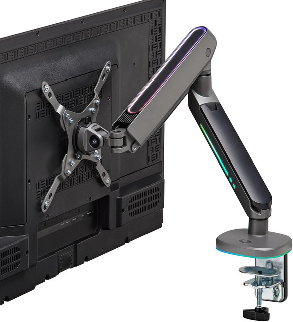 Single RGB Gaming Monitor Arm Desk Mount 20 Lighting Modes Touch Button Control Height Swivel Tilt Rotation Adjustable Stand
