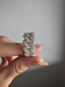 Anillo de bodas de oro blanco sólido de 18 quilates, anillo de enlace cubano de Mónaco de diamante natural helado de 10mm en plata y chapado en rodio para mujer - Product Image 2