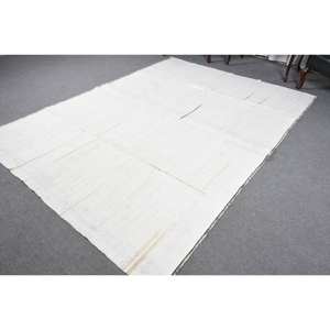 Alfombra de lana blanca moderna, alfombra de tejido plano turco de 9x6, 5 pies, patrón de retazos, decoración de sala de estar con respaldo de látex - Product Image 3