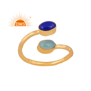 Meilleure vente Argent sterling plaqué or 18 carats Naturel Aqua Calcédoine et Lapis Lazuli Gemstone Demi Fine Jewelry Fabricant - Product Image 1