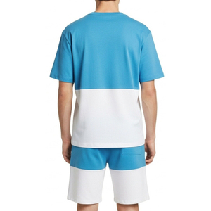 Conjunto de Camiseta y Pantalones Cortos de Verano para Hombre, Marca Harry Johnson Production, Color Azul y Blanco, Cuello en V, Talla Grande, Casual, Transpirable, de Algodón Tejido - Product Image 5