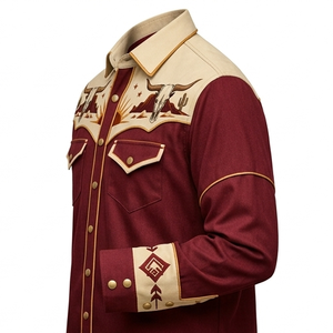 Camisa Vaquera Occidental Unisex de Manga Larga con Botones, Bordada, Estilo Rodeo, Vintage, Casual, Corte Ajustado, Ribete en Contraste, Personalizada OEM - Product Image 4