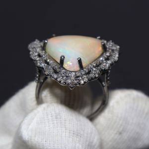 Anillo de Ópalo de Fuego Etíope Natural y Diamantes, Plata de Ley 925, Estilo Vintage, para Boda o Fiesta, con Caja de Regalo - Product Image 5