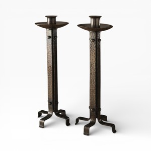 Elegant Pair Of Hammered Metal <b>Candle</b> Holders With <b>Square</b> Base For Classic Home Decoration - Product Image 1