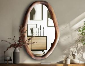 Miroir mural asymétrique ondulé en bois de noyer, style Art déco, fait main, écologique et bio, pour la décoration intérieure à prix abordable - Product Image 3