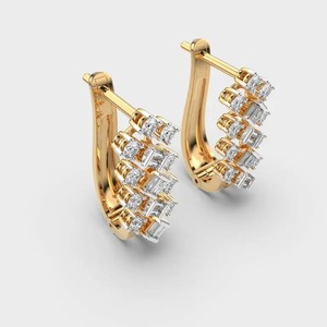 Boucles d'oreilles créoles de luxe en or 18 carats avec diamants pour femme, pierres CZ taille baguette et taille ronde, boucles d'oreilles huggie tendance, bijoux fins pour mariée, cadeau - Product Image 3