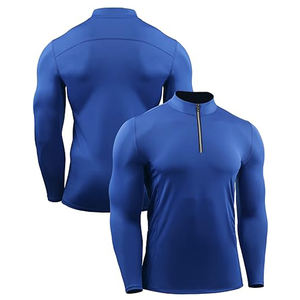 Logo personnalisé pour hommes Zip Neck Compression T-Shirt 100% Polyester Muscle Fit Compression Jersey Vêtements de course pour hommes Jogging Wear - Product Image 3