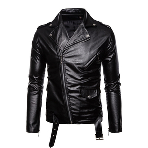 Veste en cuir décontractée pour homme 2026, coupe ajustée, blanche et noire, fermeture éclair diagonale avec col montant, veste de moto, vêtements pour homme - Product Image 5