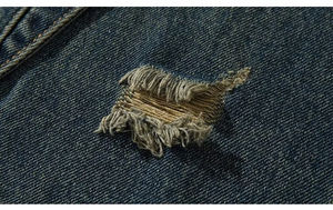 กางเกงยีนส์ชายขาตรงขากว้างทรงหลวมผ้าเดนิมสไตล์ฮิปฮอปซักสีเข้มดีไซน์แบบฉีกเป็นชิ้น - Product Image 5