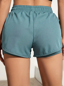 Short sportif pour femme 100% coton taille moyenne avec poche cachée dans la doublure Lay Respirant Plain Dyed - Product Image 3