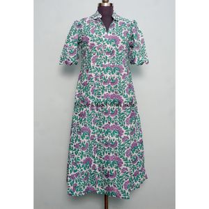 Robe en coton indien à imprimé floral, robe boutonnée, robe de chambre pour femme, robe décontractée, robe imprimée pour femme, manches courtes, longueur longue - Product Image 3