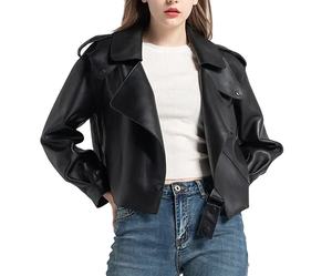 Nouveaux vêtements d'extérieur courts en cuir coupe-vent élégants en peau de mouton véritable vestes en cuir pour femmes 2026 - Product Image 4