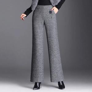 Vintage Elastic High Waist Women Wool Straight Pants Autumn <b>Winter</b> Fashion High Waist All-match Casual Chic Thicken <b>Trousers</b> - Product Image 4