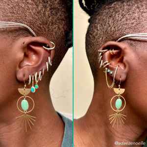 Pendientes chapados en oro de latón con piedras preciosas de Jade verde, pendientes estampados semicirculares de diseñador de joyería para mujeres y niñas - Product Image 1