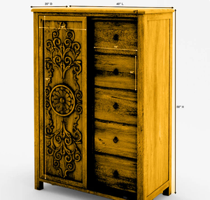 Meubles en bois de Java, sculptés à la main, en teck massif, écologiques, durables, armoire rustique à 5 tiroirs, porte coulissante, chambre à coucher - Product Image 4