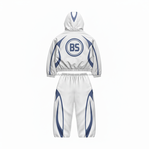 Ensemble coupe-vent en polyester de qualité supérieure grande taille, tissu léger, imperméable et respirant, blanc avec empiècements marine, Ensemble coupe-vent - Product Image 2