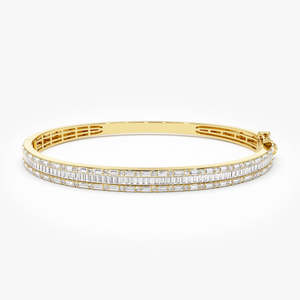 14k Gold Baguette & Round Brilliant Diamond Micro Pave Statement <b>Bangle</b> Bracelet Indian Europe & American Style Cuff Bracelets - Product Image 1