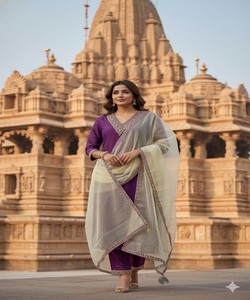 Ensemble haut, bas et dupatta en coton brodé, style fantaisie, pour tenue de fête, multicolore, de luxe, prix de gros, vêtement ethnique en stock - Product Image 1