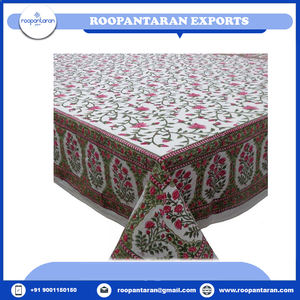 Manteles de algodón 100% hechos a mano con exquisito diseño floral cubierta de mesa impresa de bloque redondo para suministro a granel - Product Image 6