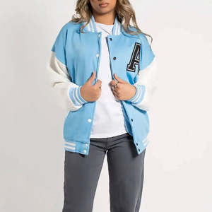 Veste bomber tendance pour femme, style varsity, en laine mélangée chaude, avec manches en cuir et patch brodé Chanelle - Product Image 6