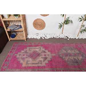 Turkish Vintage <b>Rug</b>, 2.9x10.4 ft Herki <b>Rug</b>, Pink <b>Runner</b> Check <b>Rug</b> - Product Image 5