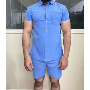 Custom Wholesale Manufacturer Outerwear 100% Polyester Short Sleeve Mens Casual Cord Set <b>Shirts</b> and Shorts Streetwear - Product Image 1