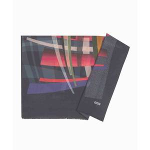Chal Rectangular Geométrico con Borlas de Seda y Algodón Azul Marino - Juego de Bufandas de Moda - Product Image 1
