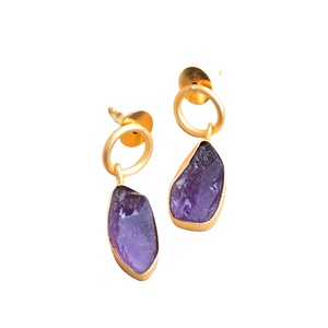 Pendientes de Latón al por Mayor, Diseño de Piedra Natural en Bruto, Acabado de Latón Antiguo, Diseño Boho Chic, Listos para Enviar al por Mayor - Product Image 2