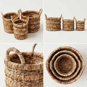 Ensemble de paniers de rangement en écorce de bananier naturelle, multi-niveaux, avec poignée en anneau horizontal, pot cylindrique, décoration artistique pure pour la maison - Product Image 3