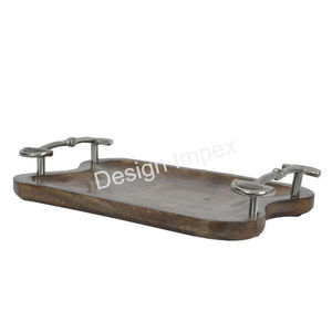 Super petit déjeuner utilise un plateau de service en bois avec poignées de cheval Plateau unique Table écologique Plateaux décoratifs en bois - Product Image 3